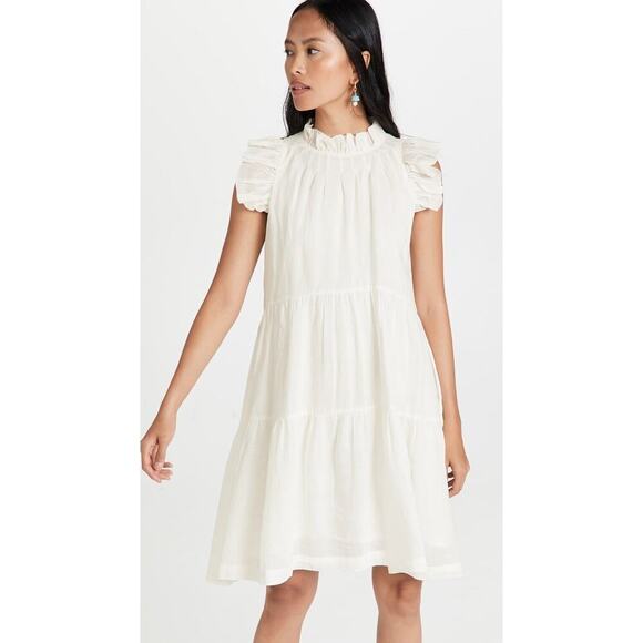 Sea Waverly Mini Dress Size 0 White Tier Flutter Sleeve Cotton Spring Summer - Picture 6 of 15